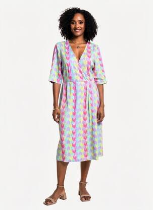 Robe mi-longue imprimé fantaisie manches courtes violet SURKANA femme