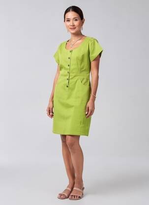 Robe mi-longue manches courtes manches courtes vert AGATHE & LOUISE femme