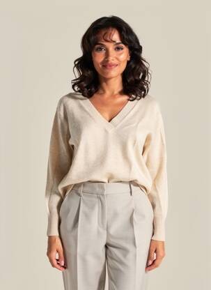 Pull tissage chiné manches longues beige FRACOMINA femme