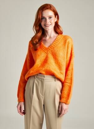 Pull col v manches longues orange TWNS THE LABEL femme