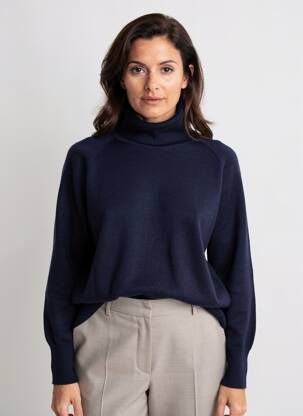 Pull col roulé stretch manches longues bleu FRACOMINA femme