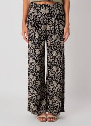 Pantalon large fermeture zippée sous rabat boutonné taille haute noir MAISON HOTEL femme