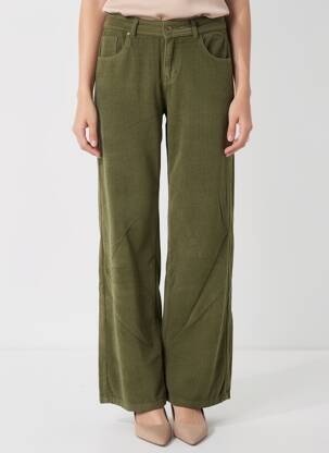 Pantalon large fermeture zippée sous rabat boutonné taille basse vert FREEMAN T.PORTER femme