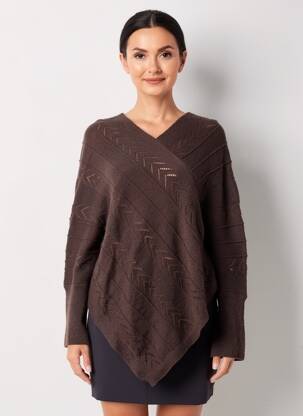 Pull tunique tissage chiné manches longues marron CREAM femme