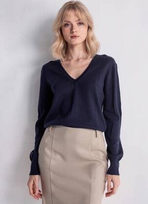 Pull col v manches longues bleu ARTLOVE femme