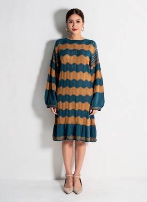 Robe pull stretch manches longues bleu MEISÏE femme
