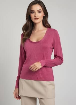 Pull tissage chiné manches longues rose ARTLOVE femme