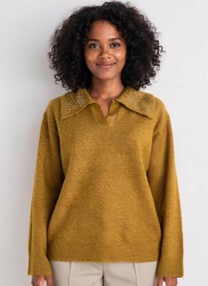 Pull tissage chiné manches longues vert MEISÏE femme