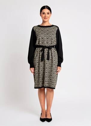 Robe mi-longue imprimé fantaisie manches longues noir KING LOUIE femme