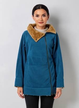 Manteau court poches sans capuche bleu KALI YOG femme