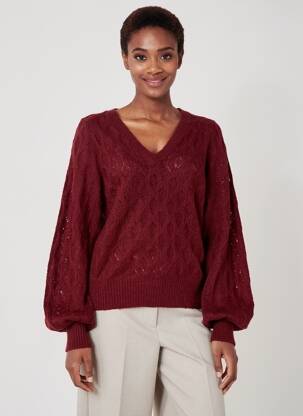 Pull col v manches longues rouge KING LOUIE femme
