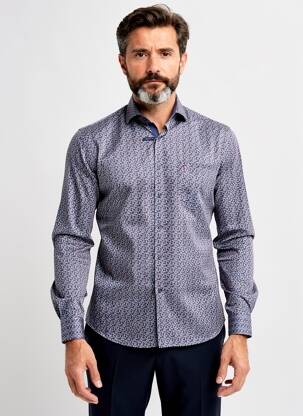 Chemise manches longues imprimé fantaisie bleu JUPITER homme