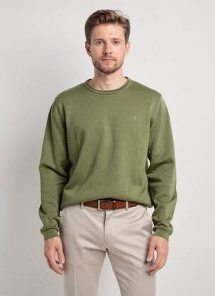 Pull col rond manches longues vert PIONEER homme