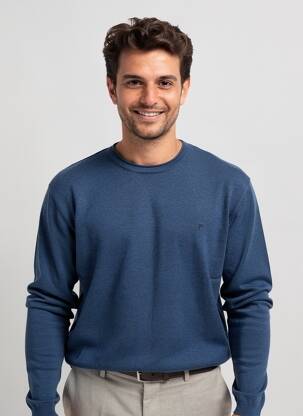 Pull col rond manches longues bleu PIONEER homme