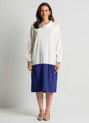 Robe mi-longue manches longues manches longues blanc POISSONS BLANCS femme