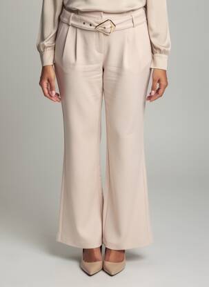 Pantalon flare taille à pinces taille haute beige HEINE femme