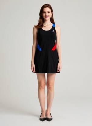 Robe courte col rond fines bretelles noir LE COQ SPORTIF femme