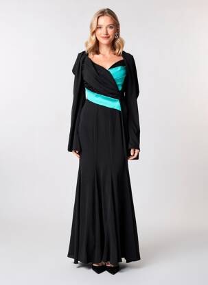Robe longue tissage crêpe sans manche noir MUSANI MILANO femme