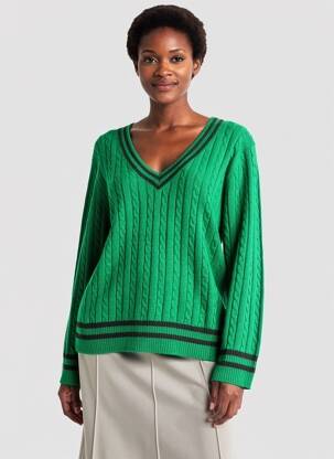 Pull col v manches longues vert KING LOUIE femme