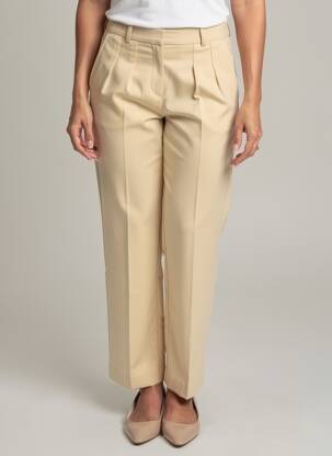 Pantalon chino fermeture zippée sous rabat avec crochet taille haute beige KING LOUIE femme