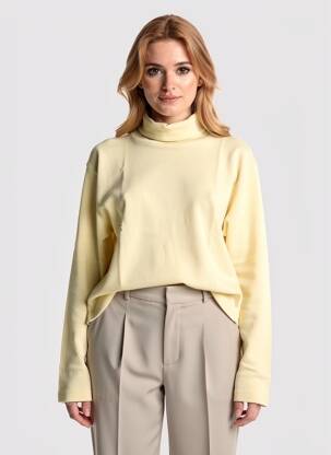Pull col roulé tissage côtelé manches longues beige CLOUD'S femme