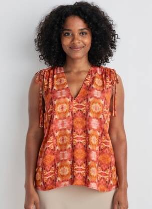 Top imprimé fantaisie manches courtes orange LA FEE MARABOUTEE femme