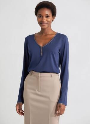 T-shirt manches longues manches longues bleu LA FEE MARABOUTEE femme