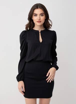 Blouse col rond manches longues noir LE TEMPS DES CERISES femme
