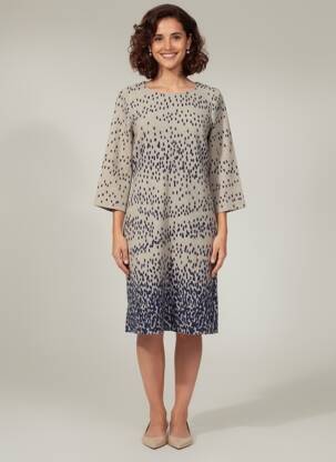 Robe mi-longue manches 3/4 manches 3/4 beige LA FEE MARABOUTEE femme