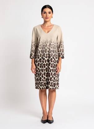 Robe mi-longue manches 3/4 manches 3/4 beige NINATI femme