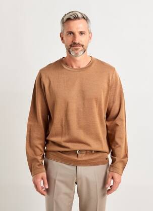 Pull col rond manches longues marron OLYMP homme