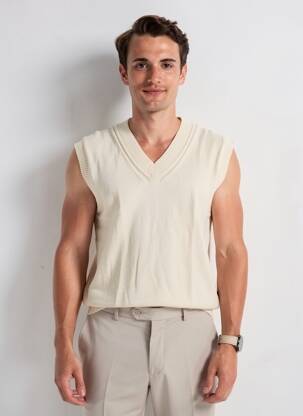 Pull col v manches courtes beige NO EXCESS homme