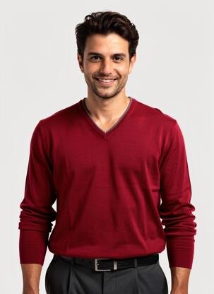 Pull col v manches longues rouge MARCELLO MARABOTTI homme