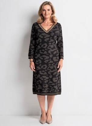 Robe mi-longue manches longues manches longues noir FRED SABATIER femme