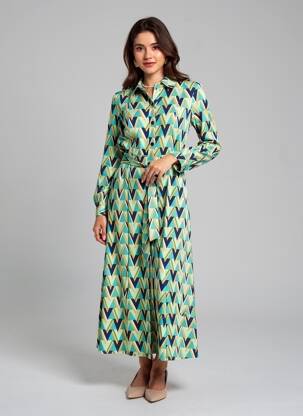 Robe longue imprimé fantaisie manches longues vert BY SWAN femme