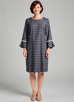 Robe mi-longue tissage crêpe manches longues bleu SENORETTA femme