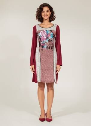 Robe mi-longue manches longues manches longues rouge MALOKA femme