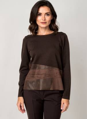 Pull coupe cintrée manches longues marron TRIPODE femme