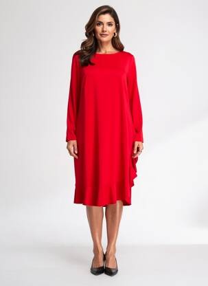 Robe mi-longue manches longues manches longues rouge MAT. femme