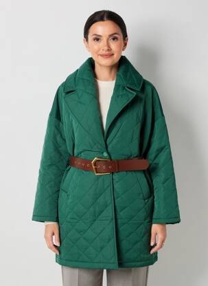 Manteau long coupe cintrée sans capuche vert MADISON femme