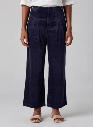 Pantalon large fermeture zippée sous rabat avec crochet taille normale bleu SEE U SOON femme