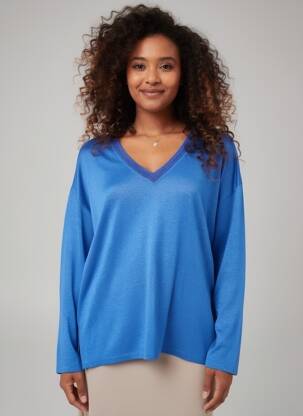 Pull coupe droite manches longues bleu BELLA JONES femme