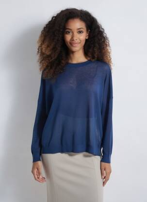 Pull coupe droite manches longues bleu BELLA JONES femme