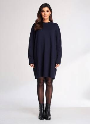 Robe pull coupe droite manches longues bleu YERSE femme