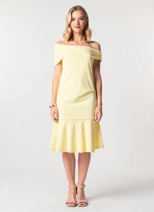 Robe mi-longue tissage crêpe manches courtes jaune ZARA femme