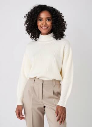 Pull coupe droite manches longues beige CAMAIEU femme