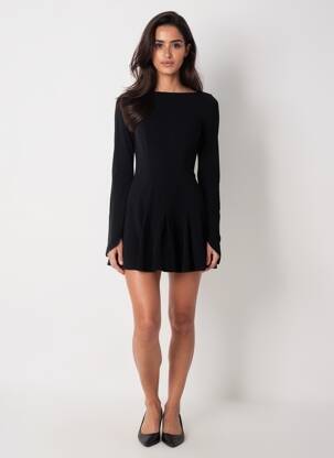 Robe courte fermeture zippée au dos manches longues noir HOUSE OF CB LONDON femme
