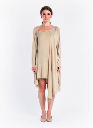 Robe pull coupe cintrée manches longues beige ANCOSTI femme