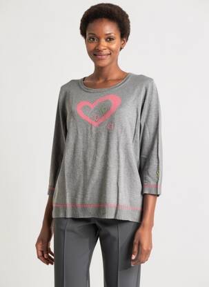 Pull tissage chiné manches 3/4 gris CHRISTA PROBST femme