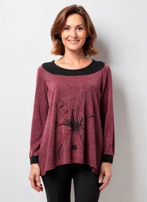 Pull tunique tissage chiné manches longues rouge HALOGENE femme